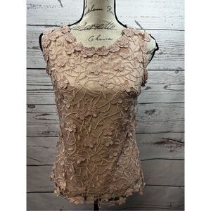 Adiva Floral‎ Lace Sleeveless Top Blush Pink Lined Tank Blouse XS